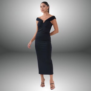 Vestido Luna Midi em Malha Ombro a Ombro