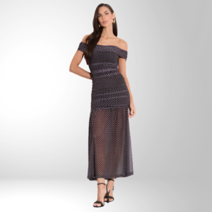 Vestido Maelle Midi em Tule Ombro a Ombro