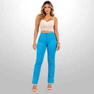 Calça Paola em Alfaiataria - Azul Turquesa