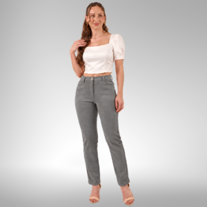 Calça Camila Reta em Suede Cinza Médio Serenity